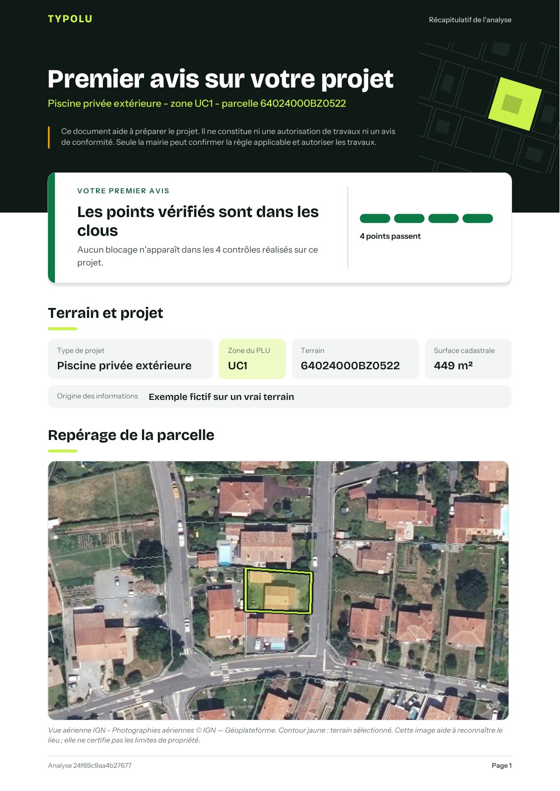 Première page d’un récapitulatif PDF Typolu.